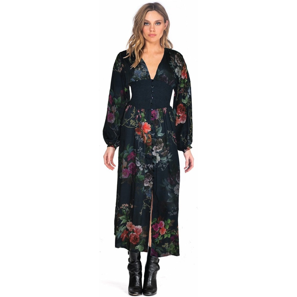 Mahila Black Floral Midi Dress